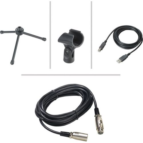 오디오테크니카 Audio-Technica AT2005USB Cardioid Dynamic USB/XLR Microphone + On Stage XLR Mic Cable + Foam Windscreen, Black & Pop Blocker 4” + Accessory Bundle