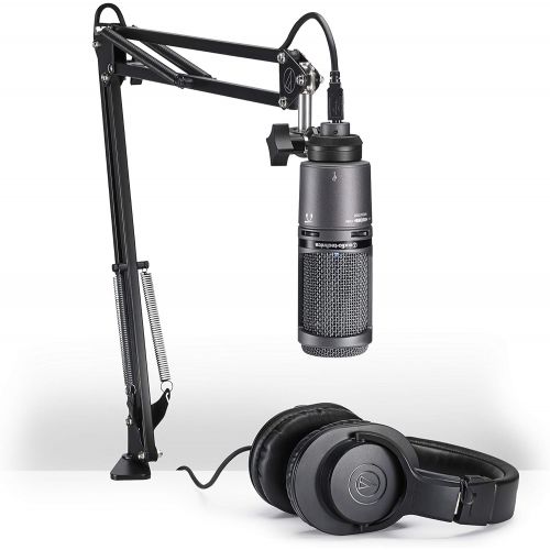 오디오테크니카 Audio-Technica AT2020USB+PK Vocal Microphone Pack for Streaming/Podcasting, Includes USB Mic w/Built-In Headphone Jack & Volume Control, Boom Arm, & Headphones