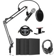 Audio-Technica ATR2100x-USB Cardioid Dynamic Microphone Bundle with Blucoil 4X 12 Acoustic Wedges, 3 USB Extension Cable, Boom Arm Plus Pop Filter, Headphone Hook, and Samson SR350