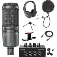 Audio-Technica AT2020USB+ Cardioid Condenser USB Microphone with Built-In Headphone Jack & Volume Control Bundle with Blucoil Pop Filter, Portable Headphone Amp and Hook, and Samso