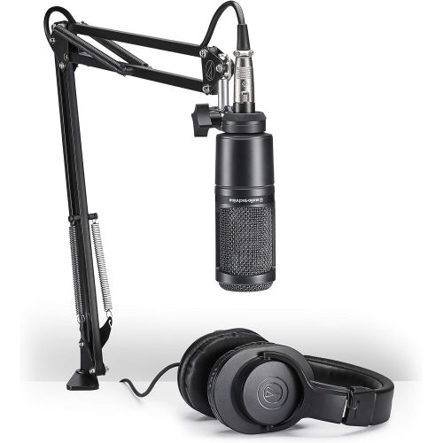 오디오테크니카 Audio-Technica AT2020PK Vocal Microphone Pack for Streaming/Podcasting, Includes XLR Cardioid Condenser Mic, Adjustable Boom Arm, and Monitor Headphones,Black