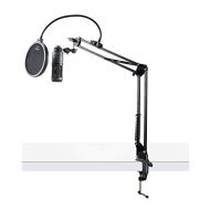 Audio-Technica AT2020USB+ Cardioid Condenser USB Microphone with Knox Gear Boom Arm Stand and Knox Gear Pop Filter Bundle (3 Items)