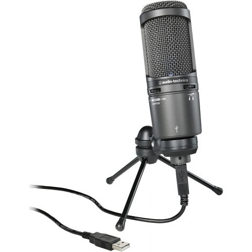 오디오테크니카 Audio-Technica AT2020USB+ Cardioid Condenser USB Microphone, With Built-In Headphone Jack & Volume Control, Perfect for Content Creators (Black)