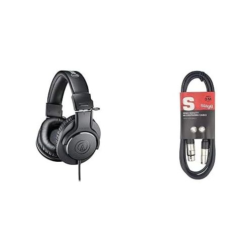 오디오테크니카 [아마존베스트]Audio Technica ATH-M20x DJ Headphones for Studio & Stagg Microphone Cable 3 m - 1x XLR Male - 1x XLR Female - Black