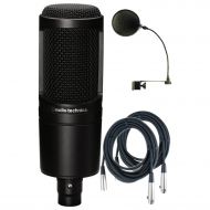 Audio-Technica AT2020 Cardioid Condenser Studio Microphone w/Pop Filter and (2) 20 Mic Cables