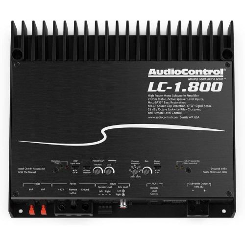  AudioControl LC-1.800 High-Power Mono Subwoofer Amplifier with Accubass, ACR-1 Dash Remote, and Wiring Kit