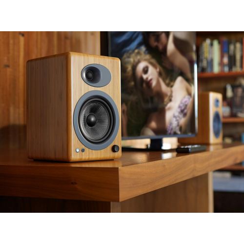  [아마존베스트]Audioengine A5 Plus Classic 150W Powered Bookshelf Speakers with Remote Control, Built in Analog Amplifier - Bamboo