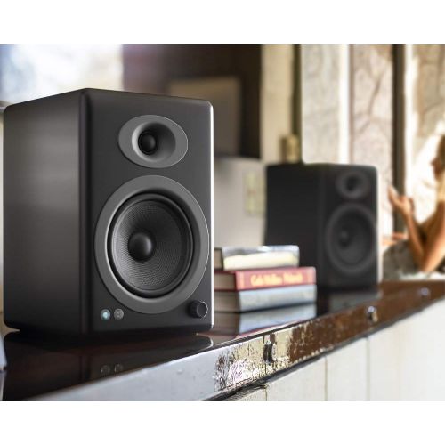  Audioengine A5+ 150W Wireless Powered Bookshelf Speakers, Bluetooth aptX HD 24 Bit DAC, Built-in Analog Amplifier & Remote Control (Black)