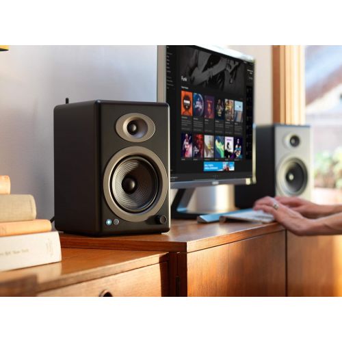  Audioengine A5+ 150W Wireless Powered Bookshelf Speakers, Bluetooth aptX HD 24 Bit DAC, Built-in Analog Amplifier & Remote Control (Black)