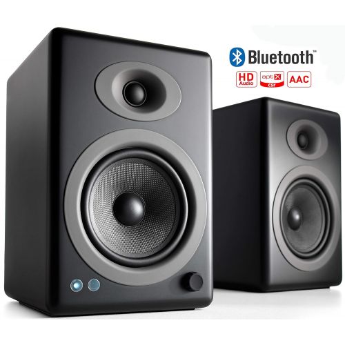  Audioengine A5+ 150W Wireless Powered Bookshelf Speakers, Bluetooth aptX HD 24 Bit DAC, Built-in Analog Amplifier & Remote Control (Black)