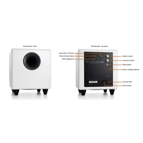  Audioengine S8 250W Powered Subwoofer, Built-in Amplifier (White)