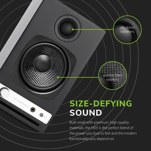  Audioengine HD3 Wireless Speaker Desktop Monitor Speakers Home Music System aptX HD Bluetooth, 60W Powered Bookshelf Stereo Speakers, AUX Audio, USB, RCA Inputs/Outputs, 24-bit DAC