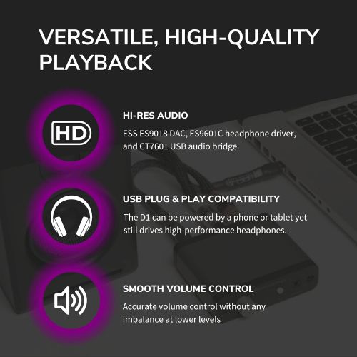  Audioengine D1 Portable Desktop Headphone Amp and DAC, Preamp, USB/Optical Inputs, Hi-Res Audio Playback