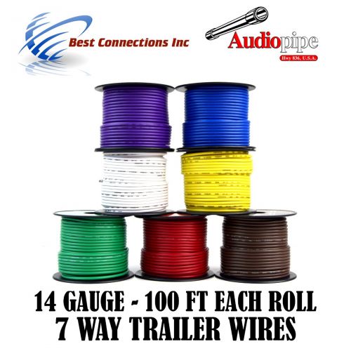  Audiopipe Trailer Light Cable Wiring Harness 100ft spools 14 Gauge 7 Wire 7 colors