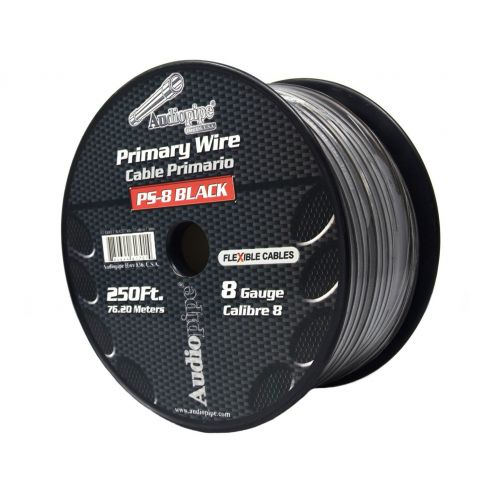  Audiopipe 8 Gauge 250 Feet Black Power Primary Ground Wire Copper Mix Flexible Cable