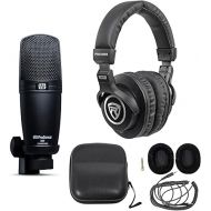 Bundle: (1) Presonus M7 Cardiod Electret Studio Condenser Microphone Recording Mic Bundle with (1) Rockville PRO-M50 Studio Headphones w/Detachable Coil Cable, Case (2 Items)