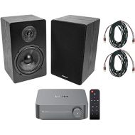 Bundle:(1) Wiim Amp Space Gray WiFi Streaming Home Audio Amplifier Receiver Bundle with (2) Rockville RockShelf 68B Bookshelf Speakers & (1) Rockville BN20 20' Pro Cable (4 Items), Grey