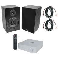 Bundle:(1) Wiim Amp Silver Wifi Streaming Home Audio Amplifier Receiver Bundle with (2) Rockville RockShelf 68B Bookshelf Speakers & (1) Rockville BN20 20' Pro Cable (4 Items)