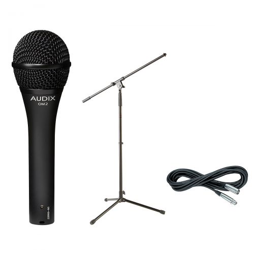  Audix},description:Includes one Audix OM2 handheld dynamic mic, one Gear One 20 mic cable, and one Musicians Gear MS-220 tripod mic stand with fixed boom. Audix OM2:The American-ma