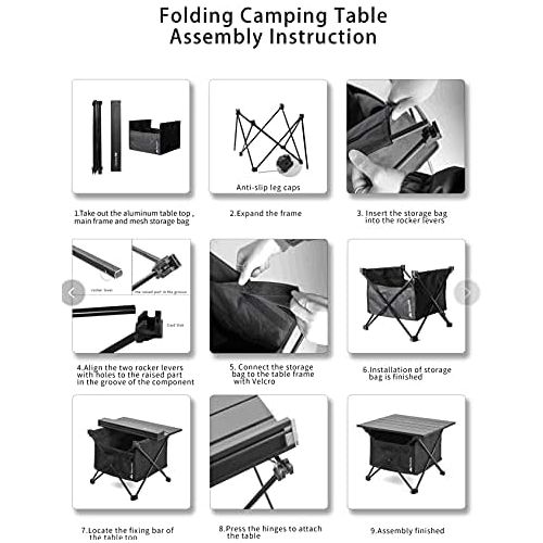  Audoyon Floding Camping Table with Storage Bag, Portable Camping Side Table with Aluminum Table Top, Waterproof & Sturdy Beach Table, Easy to Carry for Camp, Beach, Picnic, BBQ, Hi