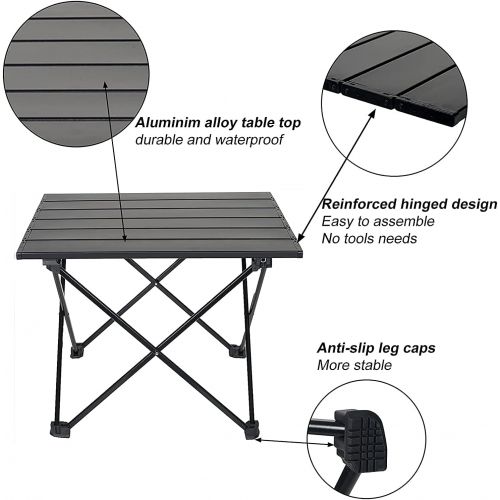  Audoyon Floding Camping Table with Storage Bag, Portable Camping Side Table with Aluminum Table Top, Waterproof & Sturdy Beach Table, Easy to Carry for Camp, Beach, Picnic, BBQ, Hi