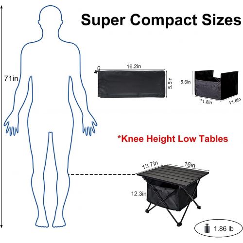  Audoyon Floding Camping Table with Storage Bag, Portable Camping Side Table with Aluminum Table Top, Waterproof & Sturdy Beach Table, Easy to Carry for Camp, Beach, Picnic, BBQ, Hi