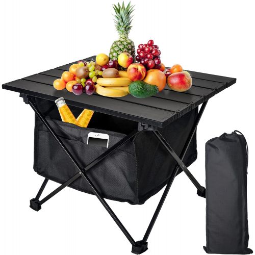  Audoyon Floding Camping Table with Storage Bag, Portable Camping Side Table with Aluminum Table Top, Waterproof & Sturdy Beach Table, Easy to Carry for Camp, Beach, Picnic, BBQ, Hi