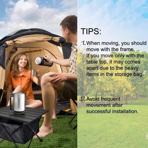  Audoyon Floding Camping Table with Storage Bag, Portable Camping Side Table with Aluminum Table Top, Waterproof & Sturdy Beach Table, Easy to Carry for Camp, Beach, Picnic, BBQ, Hi