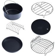 Aufee Heissluftfritteuse Zubehoer, Air Fryer Zubehoer Kit Enthalt 6 Teile Metallhalter, Spiessregal, Kuchenrohr, Silikonmatte, Pizzapfanne, Brotablage