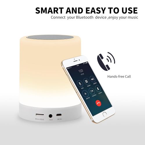  Night Light Bluetooth Speakers, Aufitker Portable Wireless Bluetooth Speaker Bedside Table Lamp Desk Lamp, Smart Touch Control LED Mood Lamp, TF Card/AUX/Speakerphone (Bluetooth sp