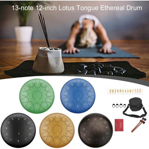  [아마존베스트]Augproveshak Steel Tongue Drum, 12 Inches, 13 Notes, Pan Drum, Percussion Instrument, Handpan Drum with Carry Case, Book, Mallet and Finger Picks