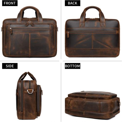  [아마존베스트]Augus Business Travel Briefcase Genuine Leather Duffel Bags for Men Laptop Bag fits 15.6 inches Laptop YKK Metal Zipper (Dark brown)