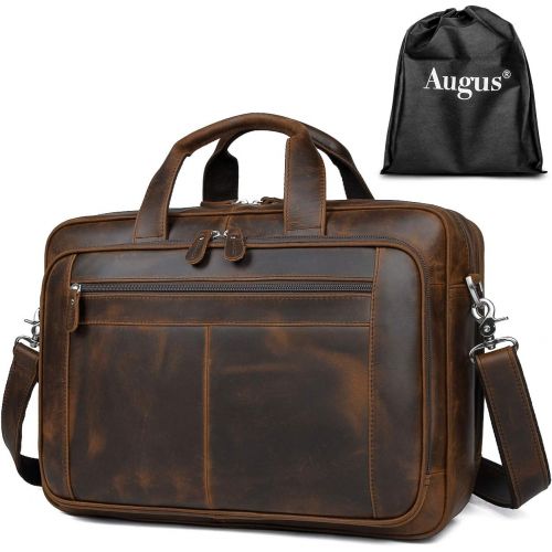  [아마존베스트]Augus Business Travel Briefcase Genuine Leather Duffel Bags for Men Laptop Bag fits 15.6 inches Laptop YKK Metal Zipper (Dark brown)