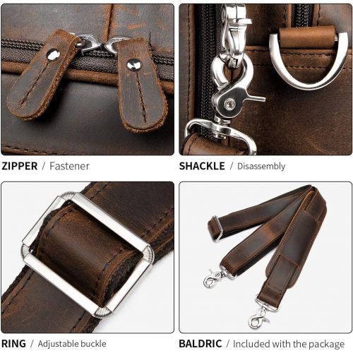  [아마존베스트]Augus Business Travel Briefcase Genuine Leather Duffel Bags for Men Laptop Bag fits 15.6 inches Laptop YKK Metal Zipper (Dark brown)