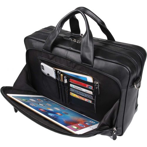  [아마존베스트]Augus Mens Leather Briefcase Messenger Bag Waterproof Travel Business Duffle Bags for Men 17 Inch Laptop Bag Black YKK Zipper