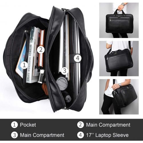  [아마존베스트]Augus Mens Leather Briefcase Messenger Bag Waterproof Travel Business Duffle Bags for Men 17 Inch Laptop Bag Black YKK Zipper