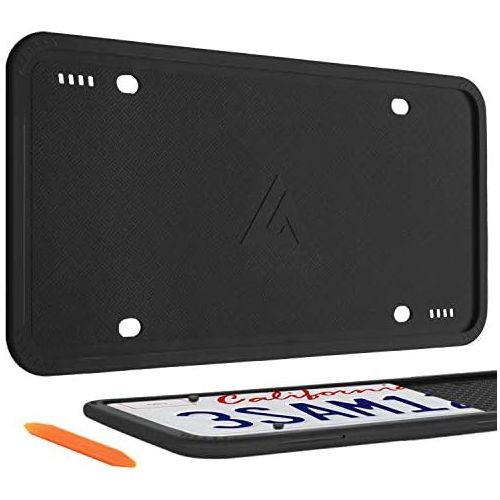  Aujen Silicone License Plate Frame, 2 PCS License Plate Holder, Universal American Auto Black License Plate Frame Rust-Proof, Rattle-Proof, Weather-Proof