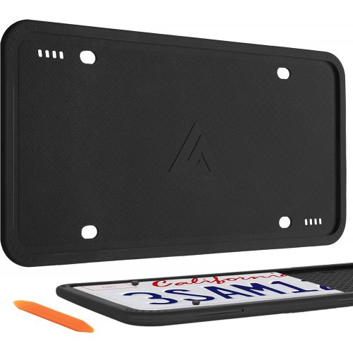  Aujen Silicone License Plate Frame, 2 PCS License Plate Holder, Universal American Auto Black License Plate Frame Rust-Proof, Rattle-Proof, Weather-Proof