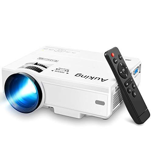  AuKing Mini Projector 2020 Upgraded Portable Video-Projector,55000 Hours Multimedia Home Theater Movie Projector,Compatible with Full HD 1080P HDMI,VGA,USB,AV,Laptop,Smartphone