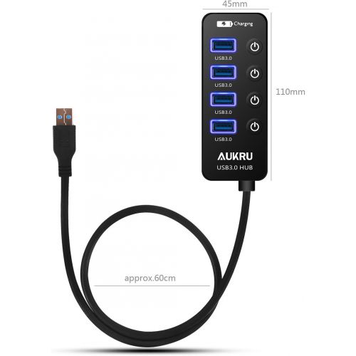  Aukru USB 3.0 Hub 4 ports Super Speed Data Transfer HUB with On Off Switch + 1 Charging Port with 5V 2A Powered Supply Adapter