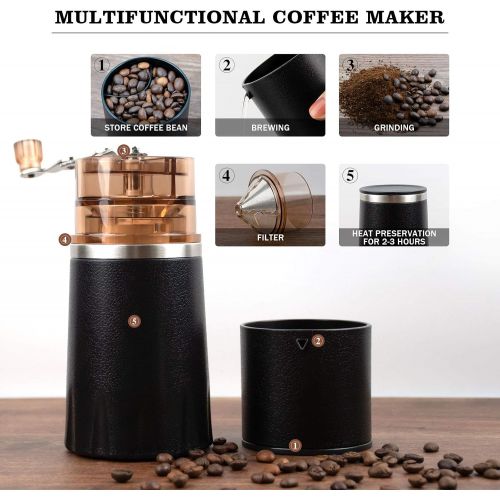  Auletin Portable Coffee Maker-Coffee Grinder And Maker All In One, Pour Over Coffee Maker Set for Espresso, Hand Coffee Maker with Double-wall Vacuum, Stainless-steel Filter, Great