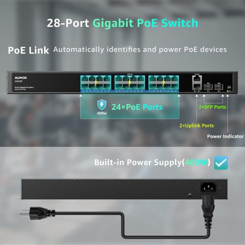  [아마존베스트]Aumox 16-Port Gigabit Network Switch, 8 Port POE 120W, Unmanaged Ethernet Splitter, Traffic Optimization, Metal Casing with Fanless Silent Design, Plug and Play, 19-inch Rackmount(