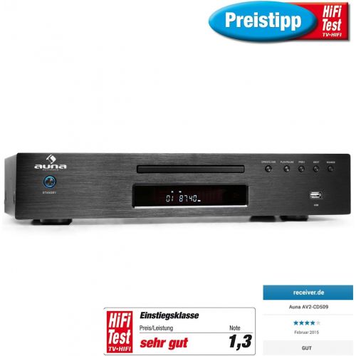  [아마존베스트]AUNA AV2-CD508 Hi-Fi CD Player Stereo Power Amplifier Max. 600 Watt, USB Port, Amplifier Music System, LCD Display, Aux-In, 4x Stereo RCA, Infrared Remote Control, Bluetooth