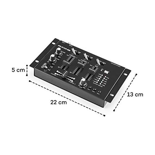  [아마존베스트]auna TMX-2211 MKII DJ Mixer Mixer, 3/2 Channel, 2 x 6.3 mm Mic-In, 2 x RCA Line with Phono Switch, RCA Auxin, Crossfader, Talkover Function, Headphone Output with Cue Function, Rac