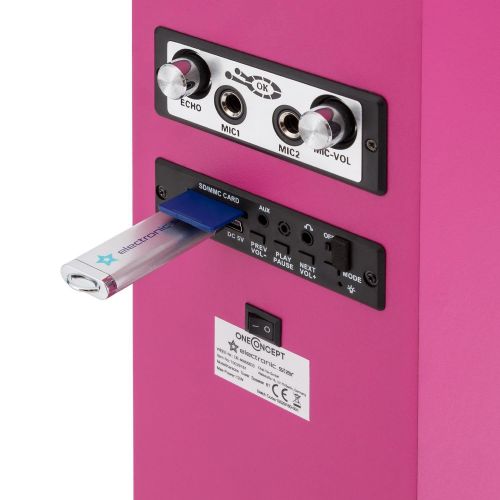  Auna auna Tallboy Karaoke Machine  Tower Speaker  2 Microphones  1000 mAh Battery  4 Bass Reflex Speakers  Bluetooth  USB-Port  SD Slot  Aux-In  Pink