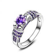 Aunimeifly Womens Jewelry Elegant Silver Purple Zircon Inlaid Surround Wedding Ring