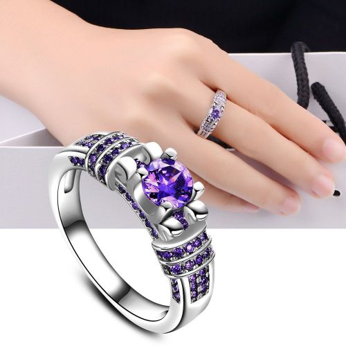  Aunimeifly Womens Jewelry Elegant Silver Purple Zircon Inlaid Surround Wedding Ring