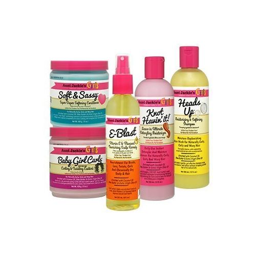  Aunt Jackies Aunt Jackie’s 5-Pc Hair Set  Heads Up Shampoo + Soft & Sassy Conditioner + Knot Havin’ It! Moisturizer + Baby Girl Curls Custard + E-Blast Scalp Remedy