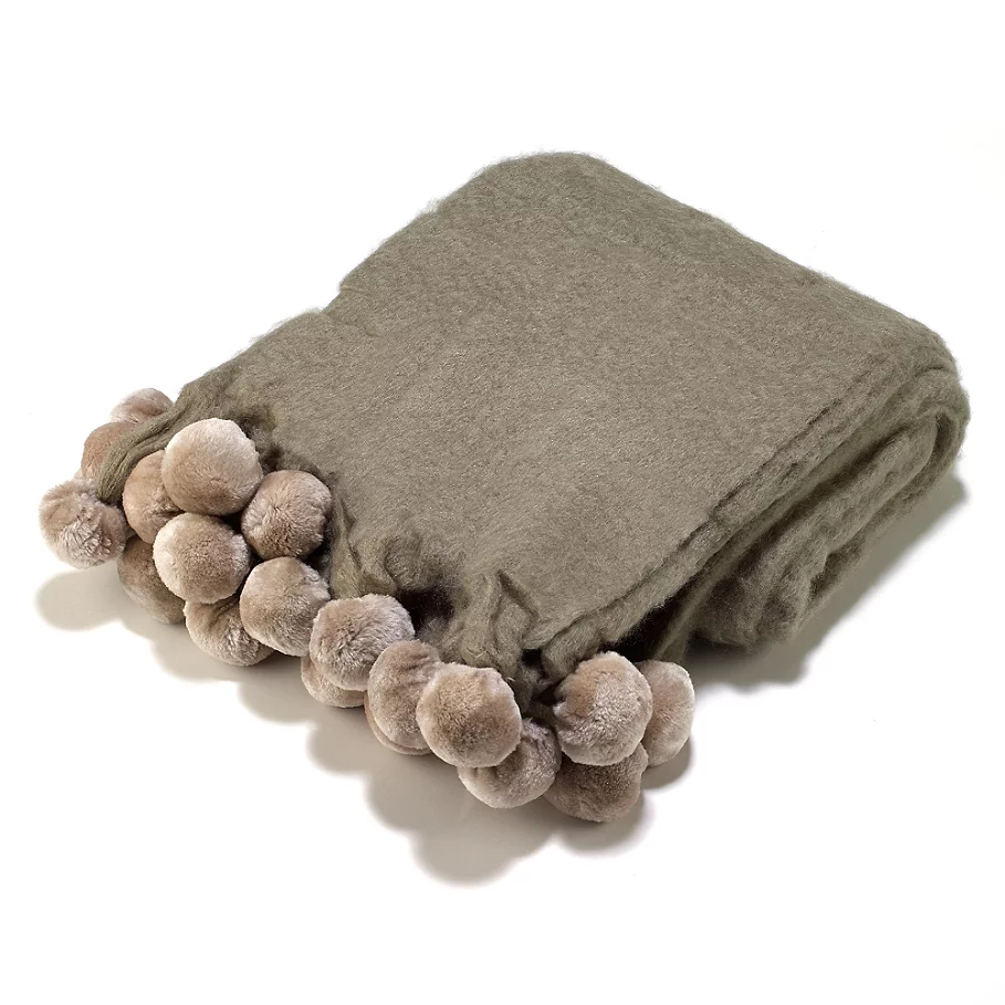  Aura Pompom Wool Blend Throw Blanket