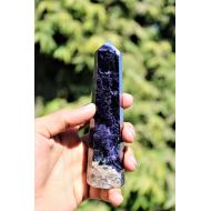 Auralite23lovers Amazing Colour 140MM Blue Fluorite Quartz Stone Healing Charged Rock and Minerals Spirit Stone Power 8 Faceted Obelisk Point Tower